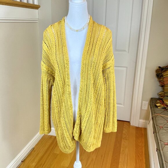 Garnet Hill Cardigan Sweater Linen Cotton Long Golden Yellow Cable Knit 2021 (L) - Picture 1 of 7